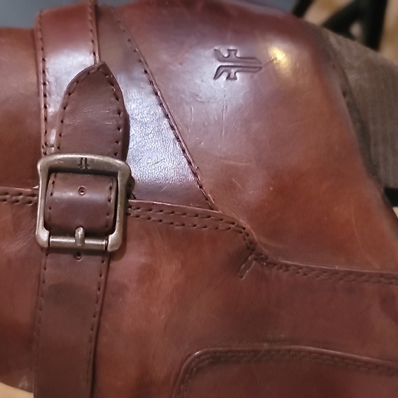 Frye Cognac Leather Ankle Booties Patty heeled belted boots 8 brown - Picture 7 of 11
